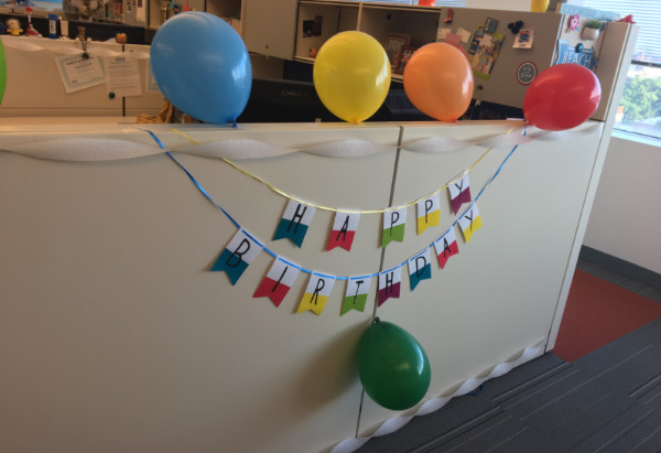 cubicle decorated for birthday
