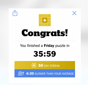 50 day crossword puzzle streak