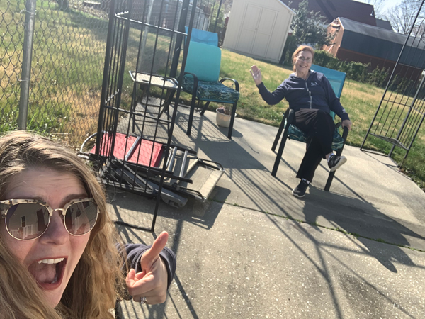 mom and me, outside, at a depressing distance apart.