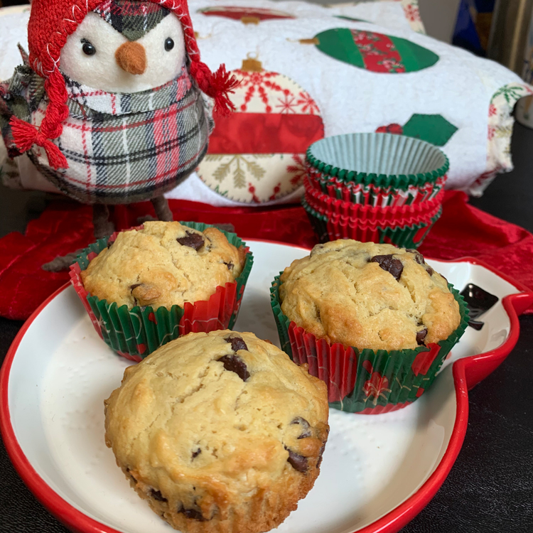 muffins incomprehensibly photographed with Christmas decor because I'm losing my mind.