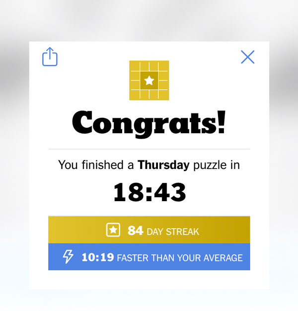84 day crossword streak screenshot
