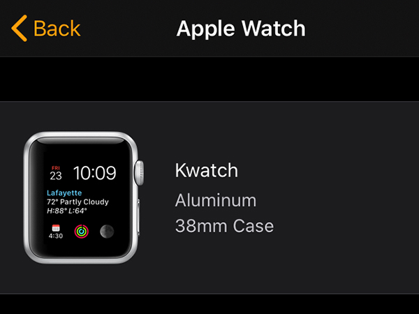 screenshot of my apple watch paring. it's called kwatch.