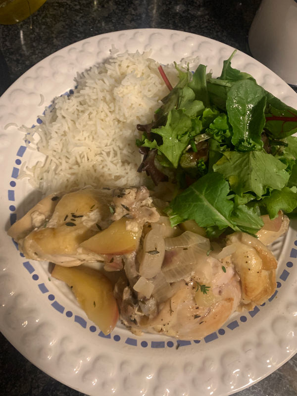 finished dish - chicken, rice, and salad