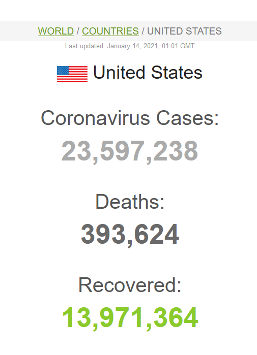 screenshot of coronavirus stats - 393,624 deaths.