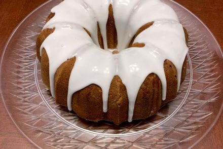 a lemon cake, in a bundt shape