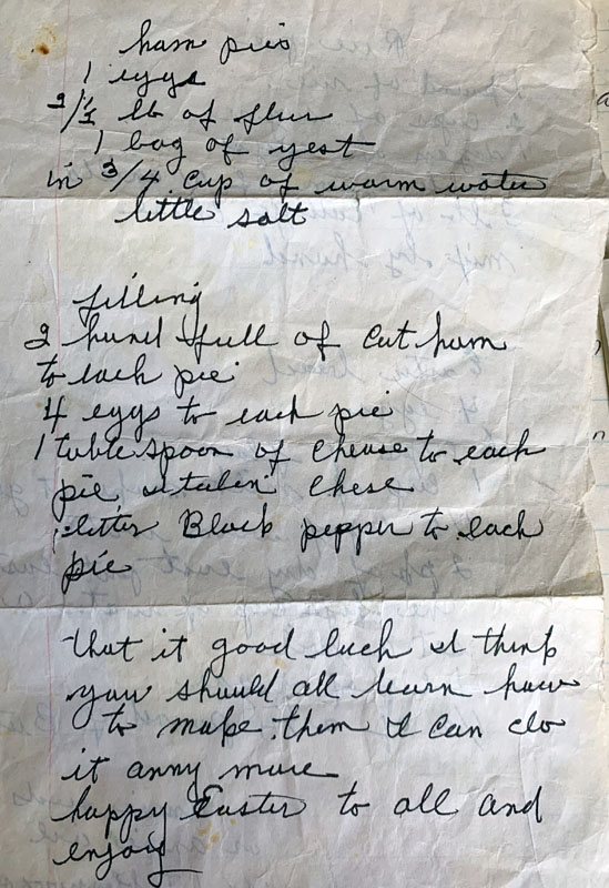 a wrinkled piece of paper with my grandmother's writing on it.