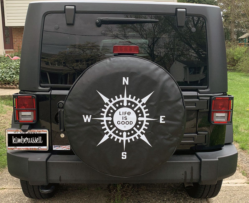 the tire cover that says Life is Good