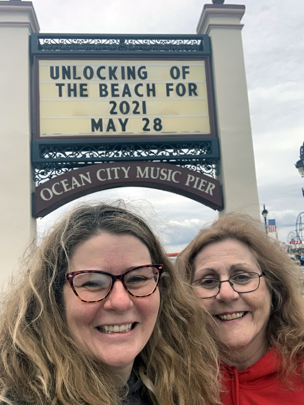 Kim and her Mom under the Ocean City Music Pier sign.