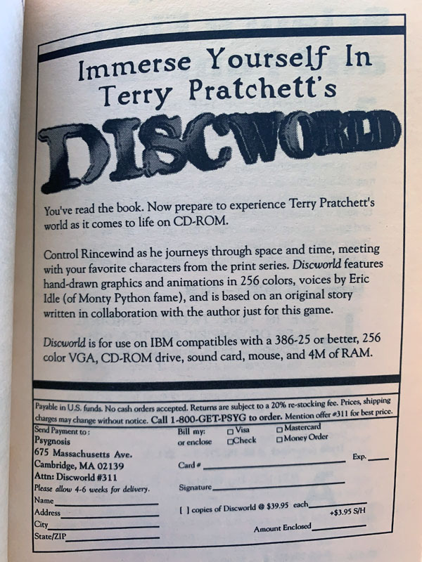 an ad for the Discworld CD-ROM game, from the 1992 paperback version of Small Gods