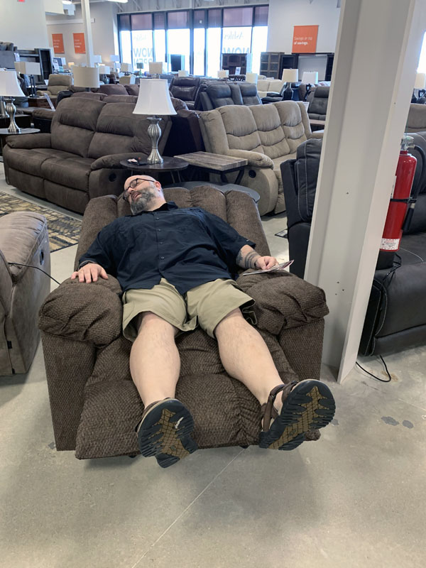 M testing a recliner