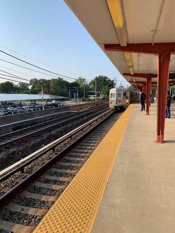 an oncoming PATCO train