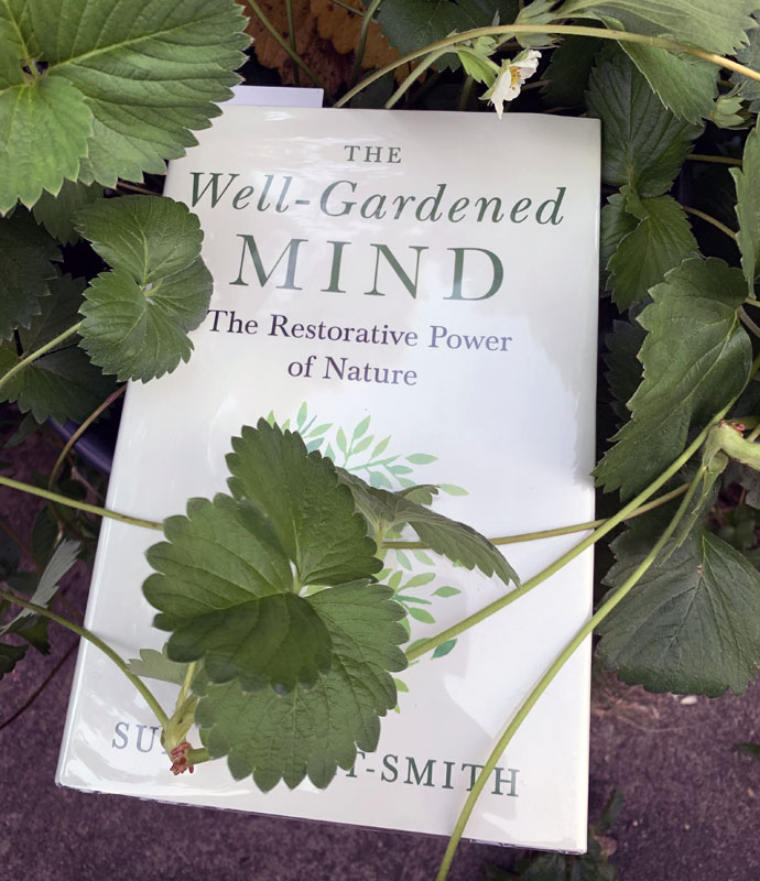 The Well-Gardened Mind book covered in strawberry vines because I'm artsy like that