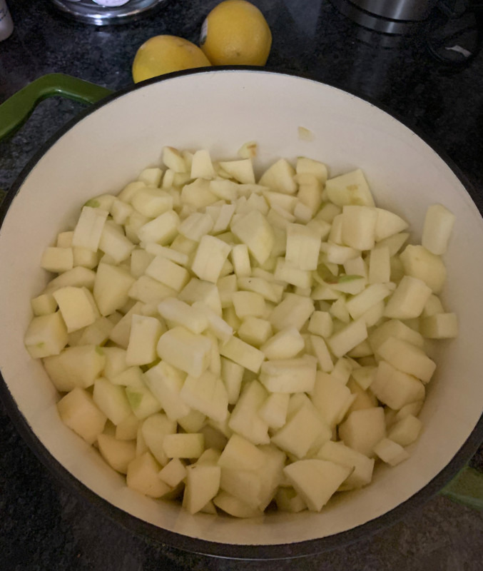 pot of chopped up apples