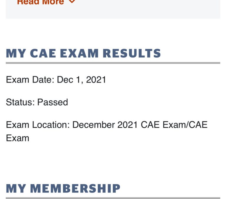 screenshot of the webpage showing that I passed my exam