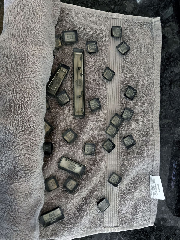 keycaps on a towel