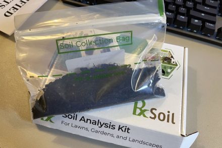 a plastic bag filled with soil, ready to mail