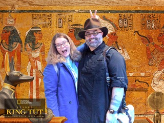 WM and I being goobers with a King Tut photo booth background.