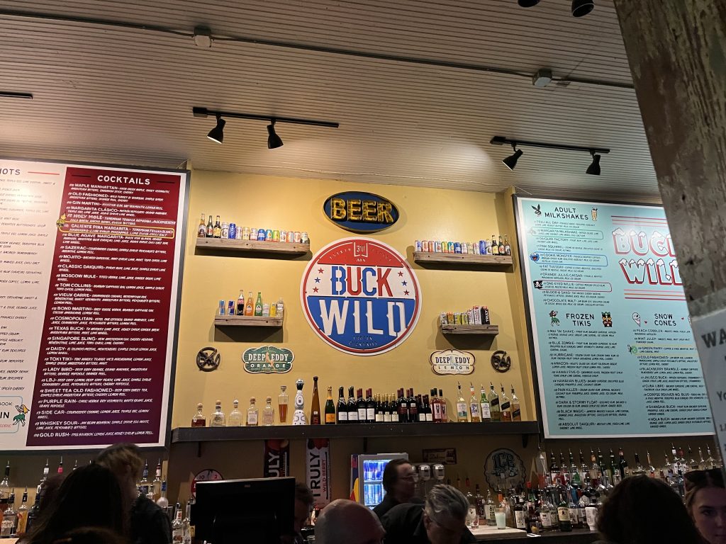 cocktail menu at buck wild