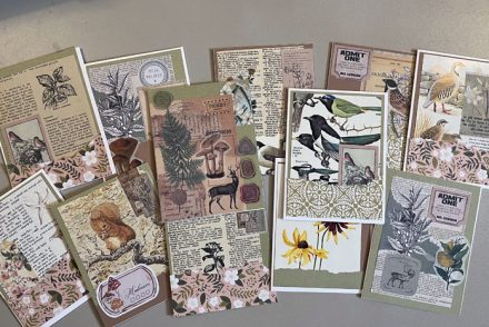 display of handmade cards with a nature theme.