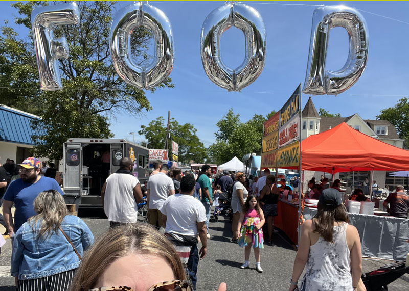 balloons at the collingswood mayfair  that say "FOOD"