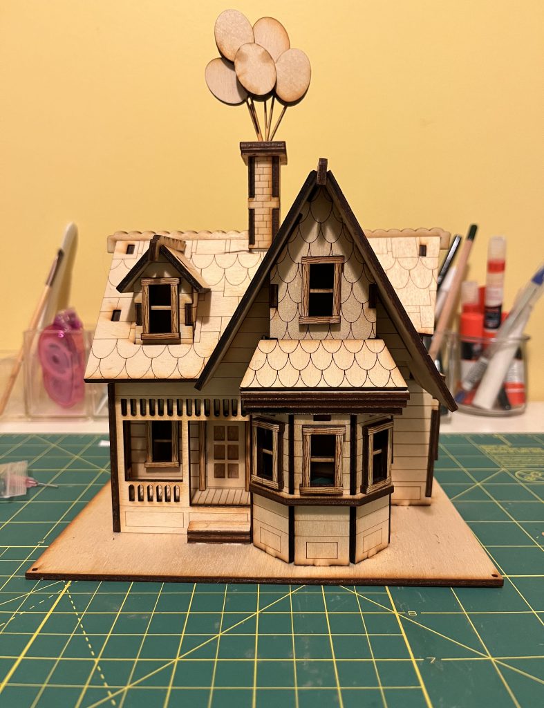 wooden model of the house from Up, unpainted.