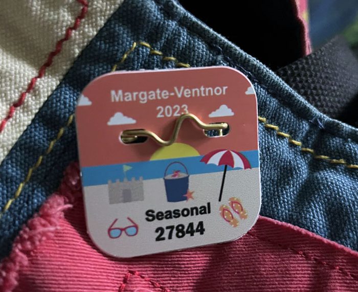 a beach tag that says Margate-Ventnor 2023 Seasonal