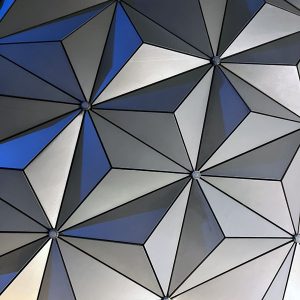 a closeup of the surface of Spaceship Earth in Epcot.