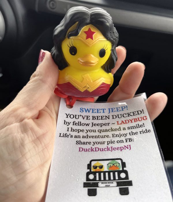 a wonder woman rubber duckie, with a tag explaining that we've been ducked