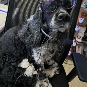 murphy with a headset and glasses on