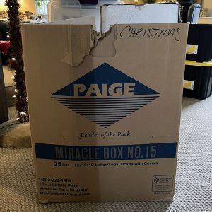a very old cardboard box