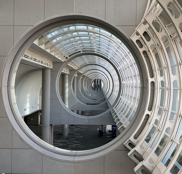 architectural decor at the San Diego convention center, taken from a terrifying escalator