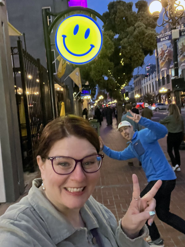 Kim wandering the gaslamp district and being photobombed by a coworker :)