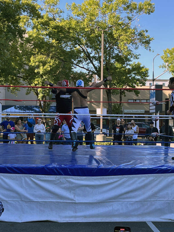 a lucha libre match held outside. 