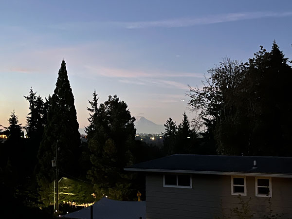 mt rainier as seen from a friend's balcony outside of Seattle.