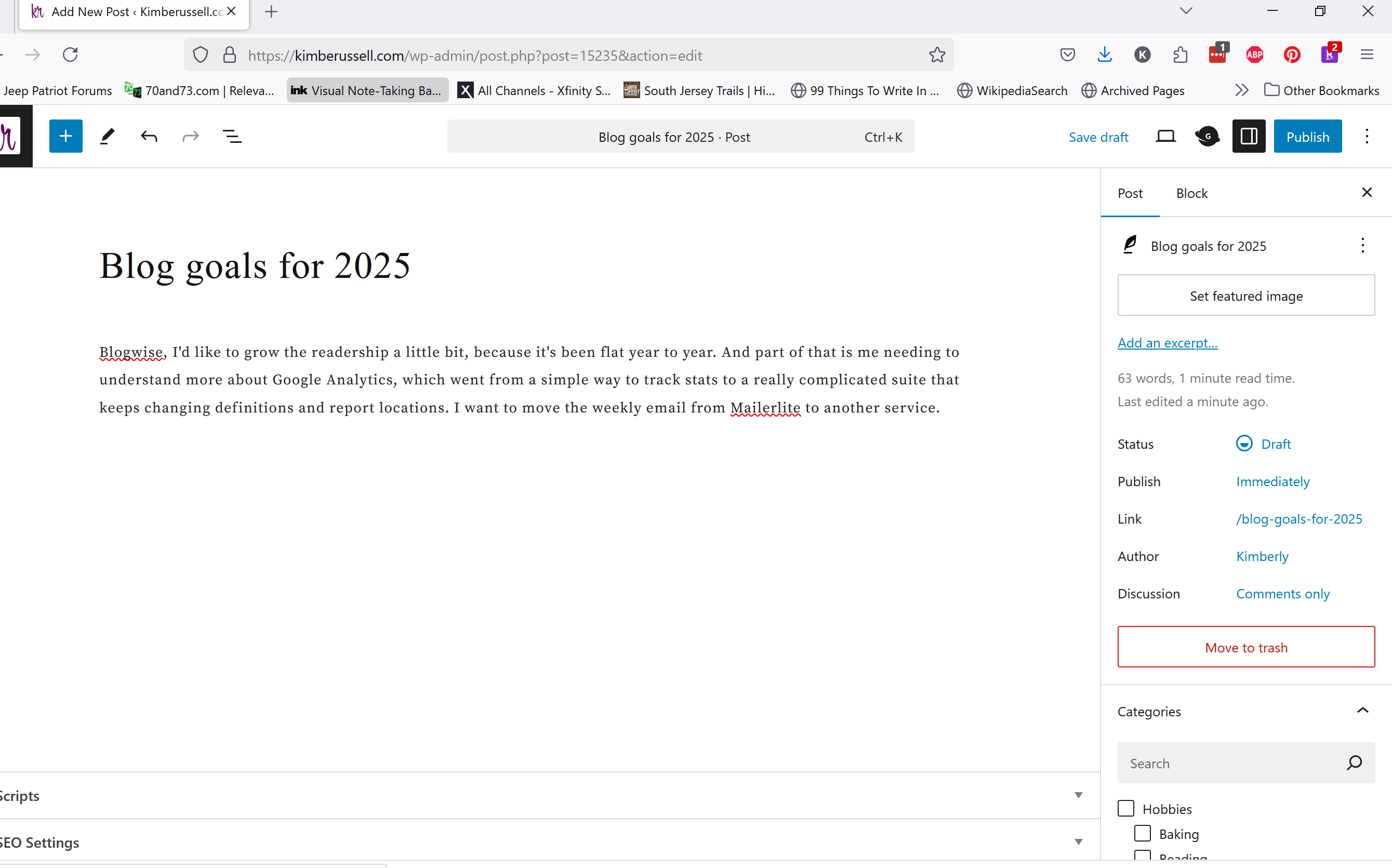 a screenshot of this blog post being written in Wordpress