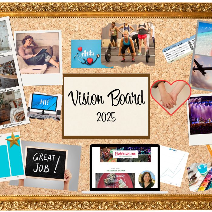 a image of a bunch of photos pinned to a corkboard, in the middle is Vision Board 2025