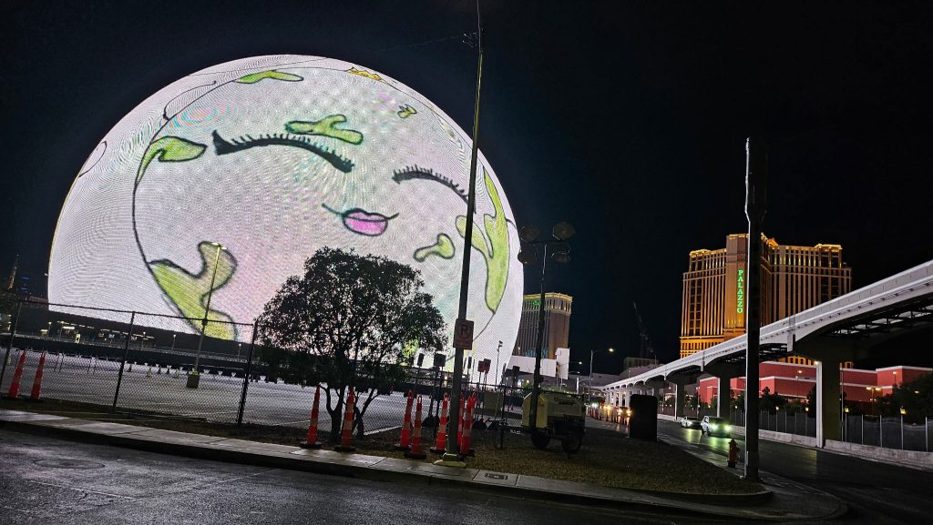 the las vegas sphere. It is smiling as we drive by