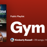 a screenshot of my gym kim playlist on spotify. featured artists are eminem, dua lipa, abba, and earth wind and fire