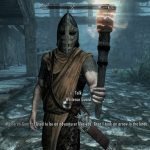 a screenshot of Skyrim. a guard's dialogue is " I used to be an adventurer like you until I took an arrow to the knee."