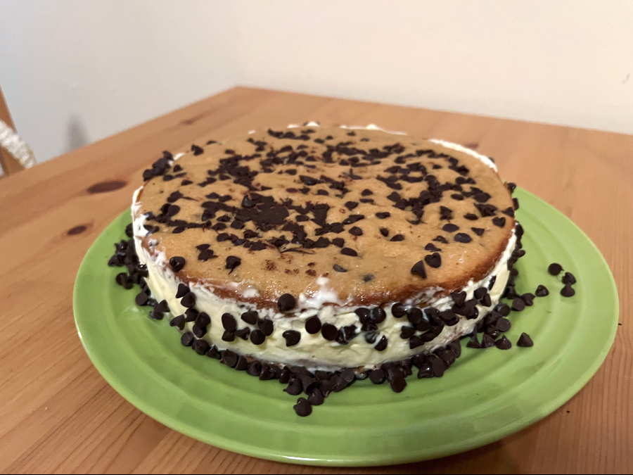 a large chipwich cake on a green fiestaware plate