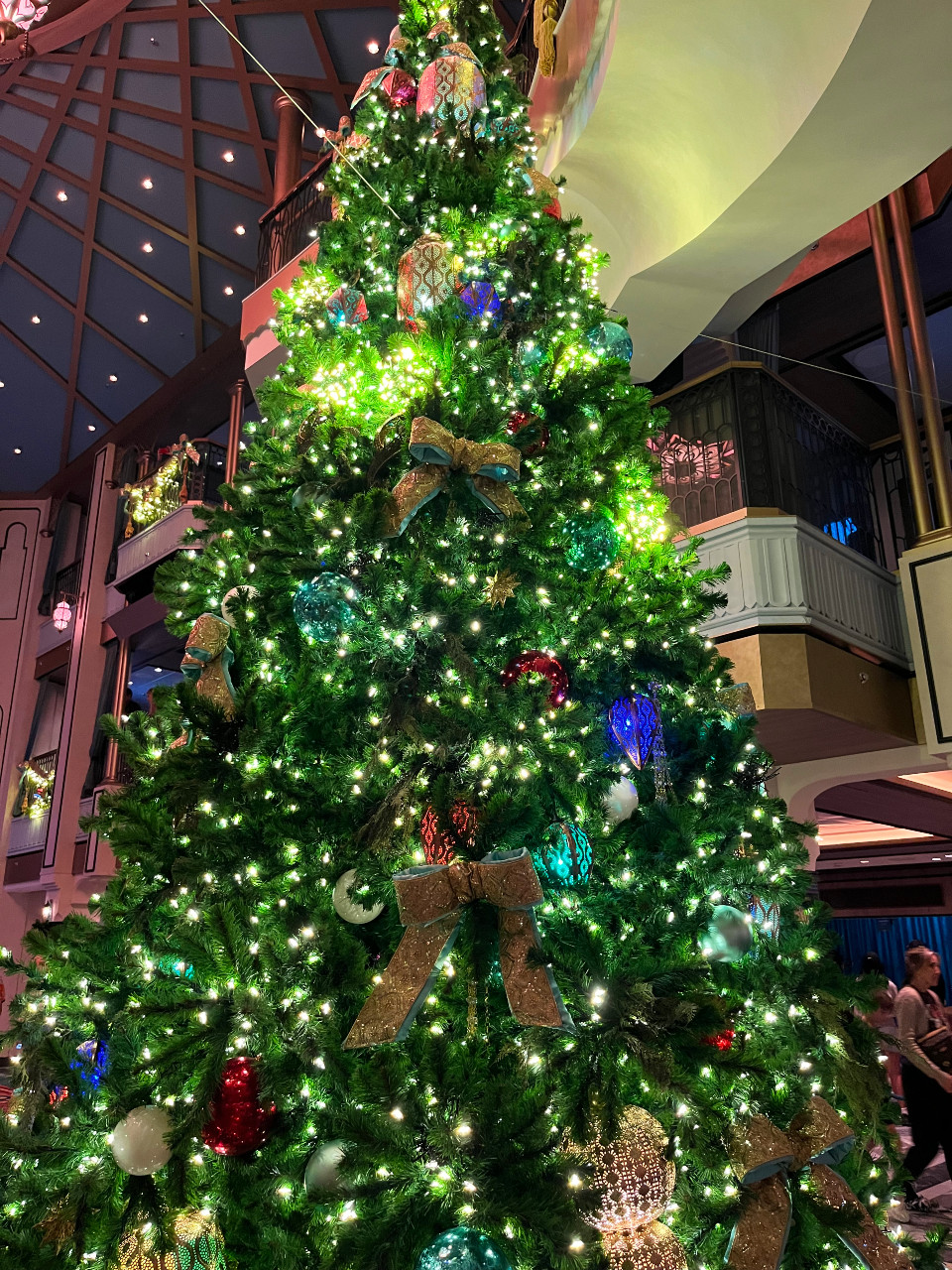 an opulent christmas tree on the Disney Treasure