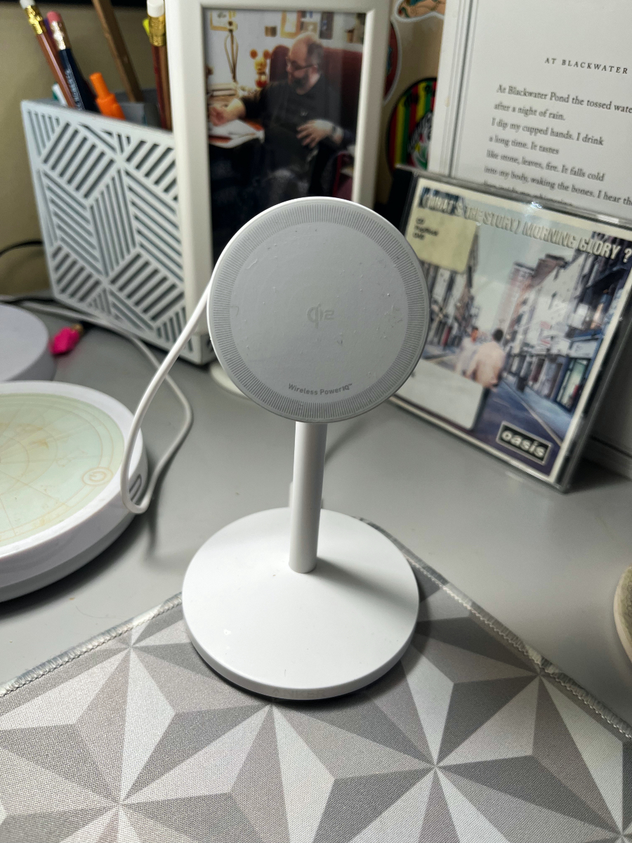 an Anker wireless charger on my desk