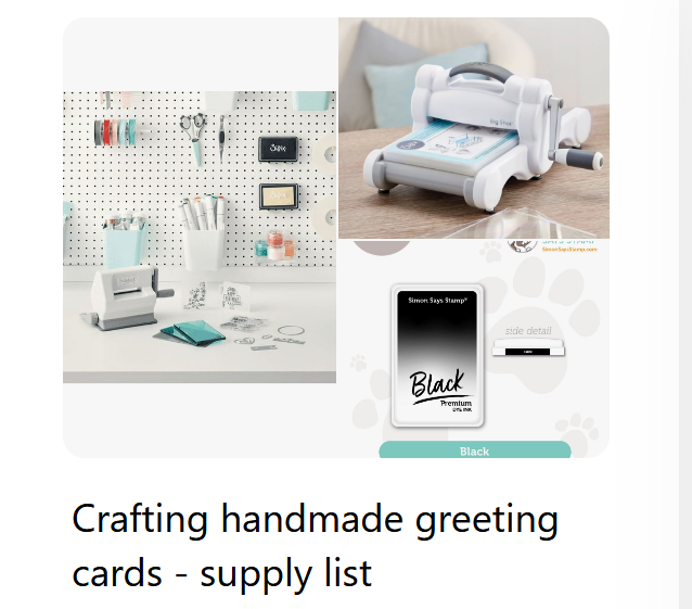 screenshot of a crafting handmade card supply list benable list
