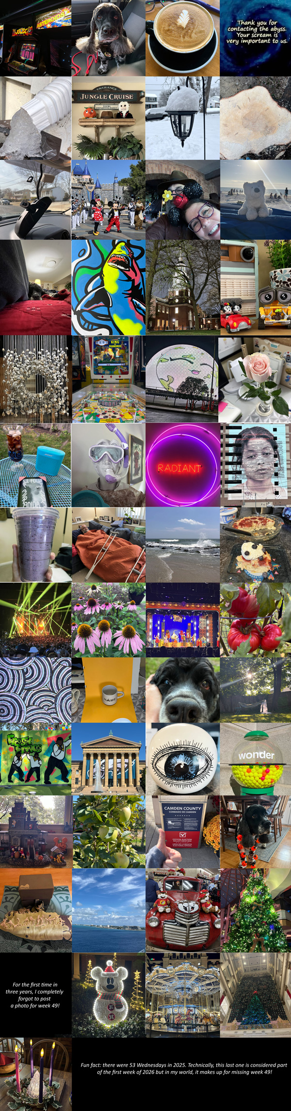 a collage of the 53 photos that comprised my Wordless Wednesdays in 2025