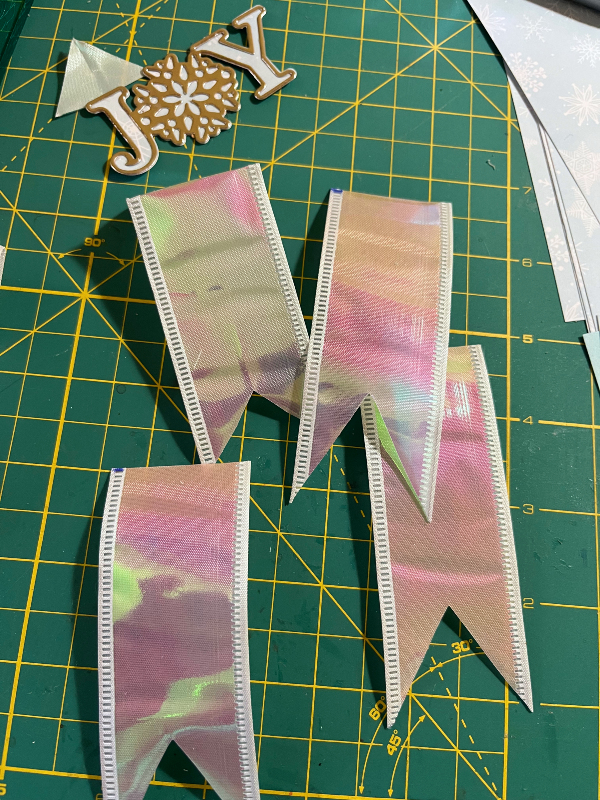 white ribbon with a holographic sheen