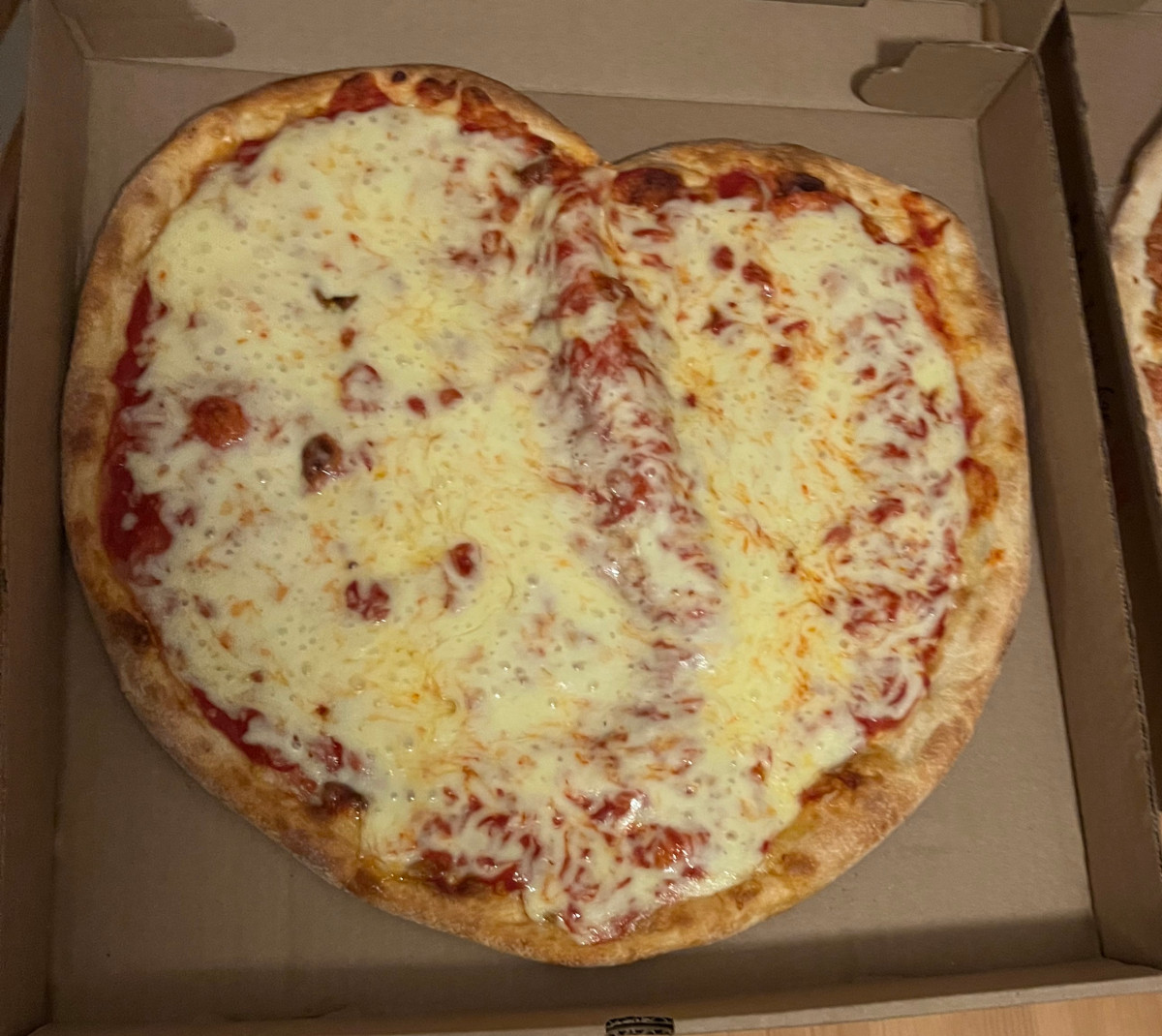 a heart shaped cheese pizza