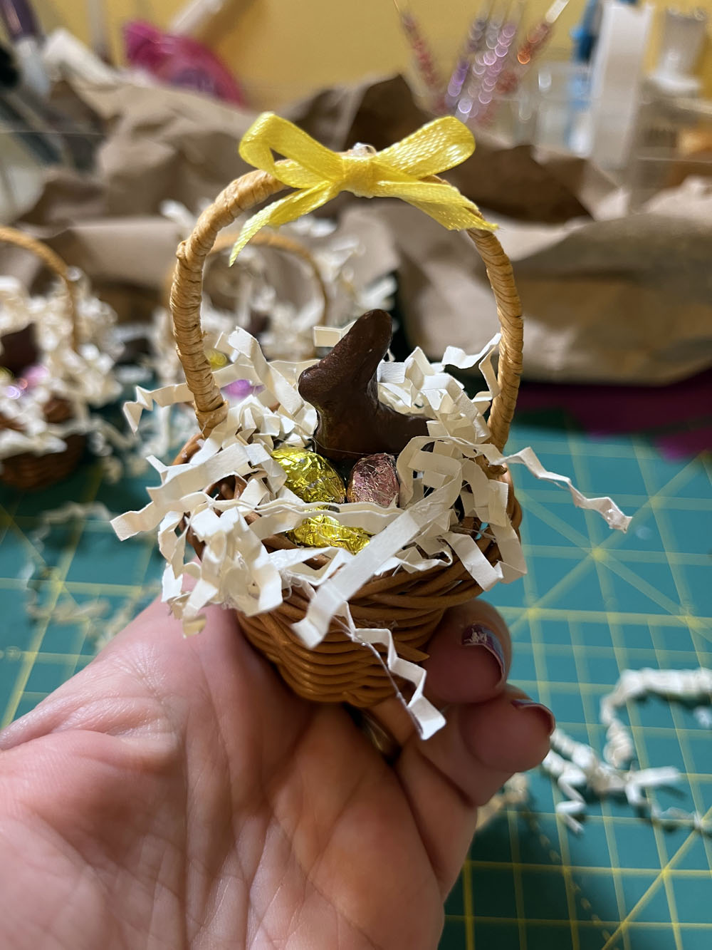 Kim holding a miniature easter basket