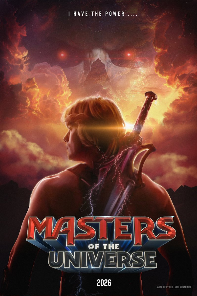 masters of the universe movie poster. It's the back of He-Man, he has the sword on his back