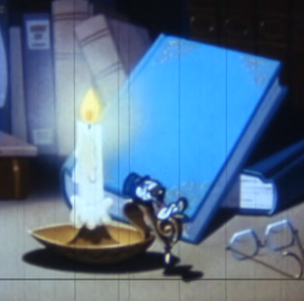 a screengrab from Jiminy Cricket's I'm No Fool With Fire. Jiminy is crooning while leaning against a lit candle, which is a little foolish.